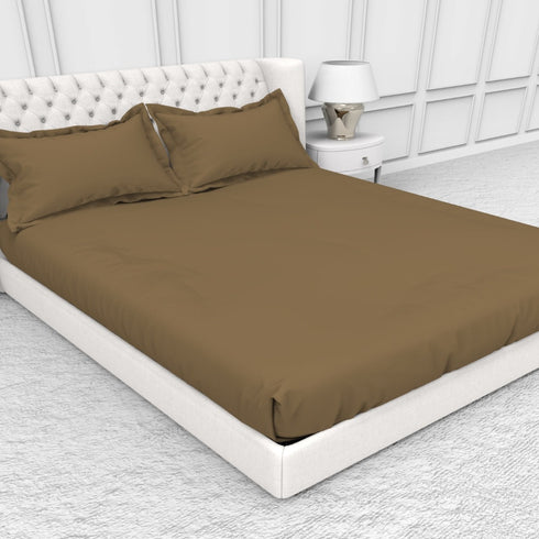 Alley Solid 100% Cotton 300 TC Fitted Sheet with 2 Pillow covers- Extra Soft - Easy Care- Hyperallergenic